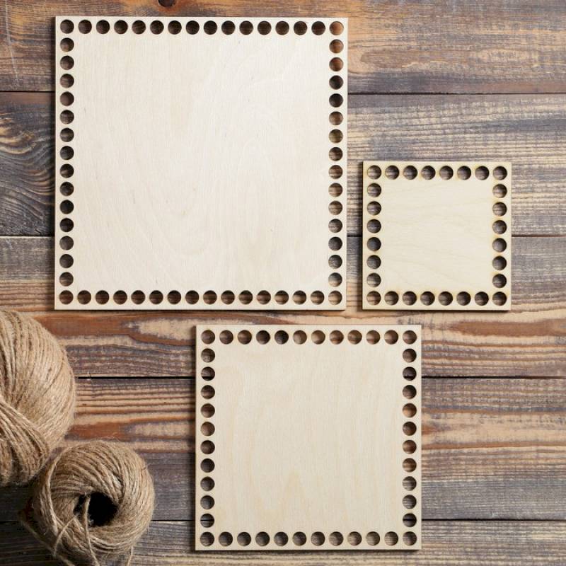 Набор заготовок для вязания 'Квадрат', донышко фанера 3 мм (3 в 1), 10/15/19.5 см, d=9 мм Набор заготовок для вязания 'Квадрат', донышко фанера 3 мм (3 в 1), 10/15/19.5 см, d=9 мм