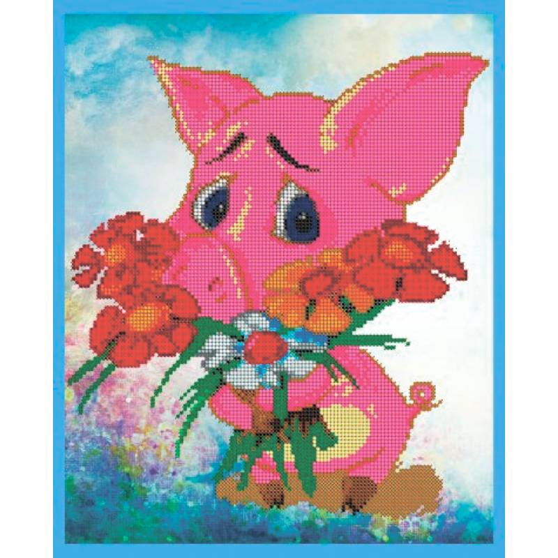 'Застенчивый хрюнь' 25x30см набор на атласе для вышивания чешским бисером 'Вышивочка' в коробке ВЛ-084