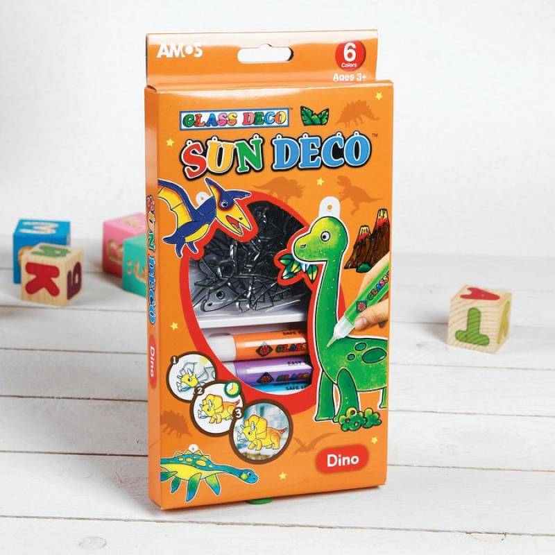 Набор витражных красок 'Динозавры', 6 цветов по 10,5 мл + 6 мини-витражей