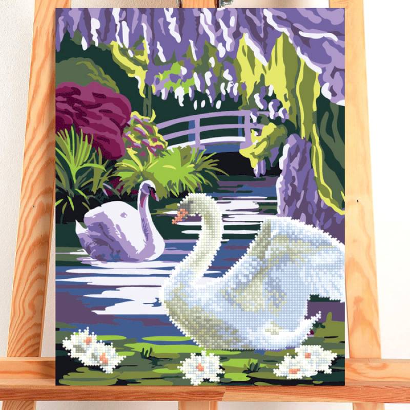 Роспись по номерам без подрамника и алмазная вышивка 'Лебедь', 30x40 см