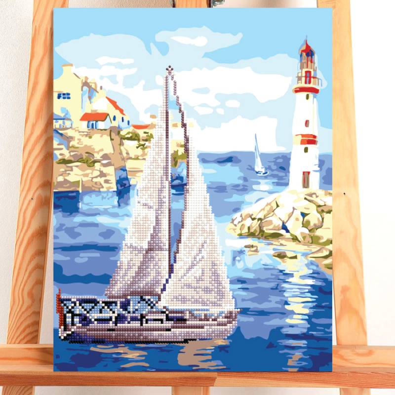 Роспись по номерам без подрамника и алмазная вышивка 'Парусник', 30x40 см